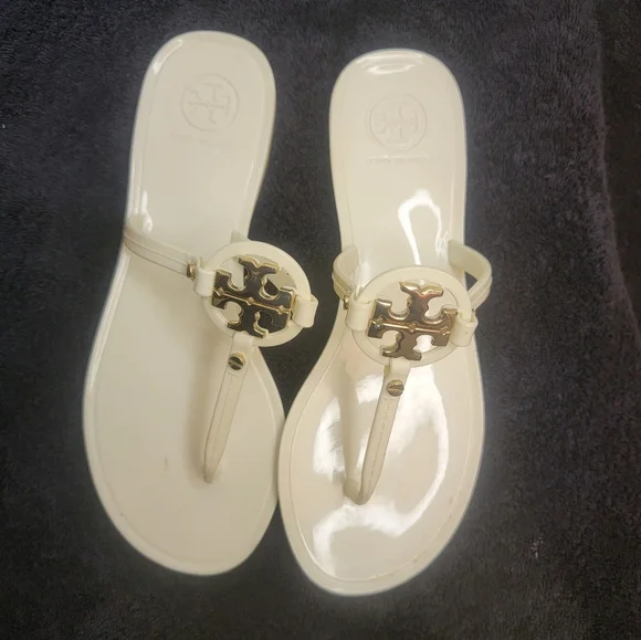 Tory Burch Ivory Off White Mini Miller Flat Thong Jelly Sandals Size6